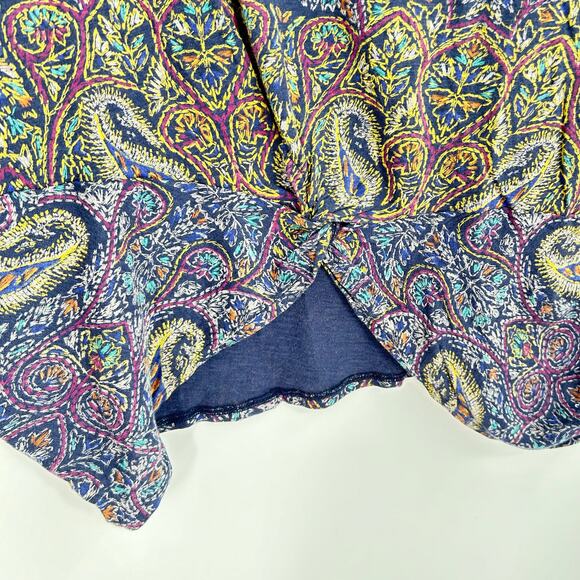 Lucky Brand Boho Paisley Modal Blend Twist Front Short Sleeve Top Women’s XL - Picture 5 of 9